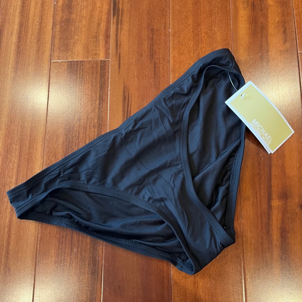 Michael Kors Black Bikini Bottom‎ Swim Solid Black Low Rise Hipster New Sz Small